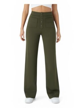 Halara Green High Waist Faux Button Pocket Pants Petite Medium Utility Chic